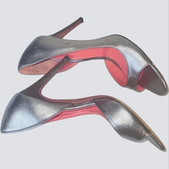 Judith Leiber Women's Silver Leather Open Toes 4" Stiletto Heels Size 7B - Picture 7 of 12